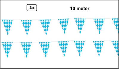 Vlaggenlijn blauw/wit geblokt 10 meter - Meerkleurig - vlaglijn festival blok vlaglijn thema feest festival verjaardag landen