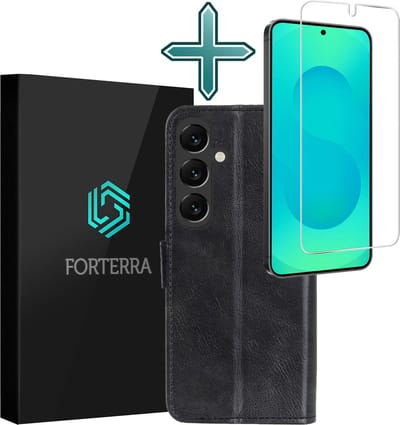 Hoesje Met Screenprotector - Geschikt voor Samsung Galaxy S25 - Luxe Pasjeshouder - Flipcase - Bookcase Portemonee - Flip Case - Kunstleer Book Case - Book Cover - Walletcase - Portemonneehoes - Zwart