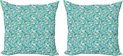 ABAKUHAUS Doodle Decoratieve Kussenhoes, Set van 2, Cartoon van Bloemen, Modern Accent, Dubbelzijdige Digitale Print, 45x45 cm, Aqua Teal