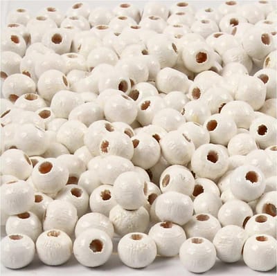 Houten Kralen, d 5 mm, gatgrootte 1,5 mm, ca. 150 stuk, wit, 6 gr/ 1 doos