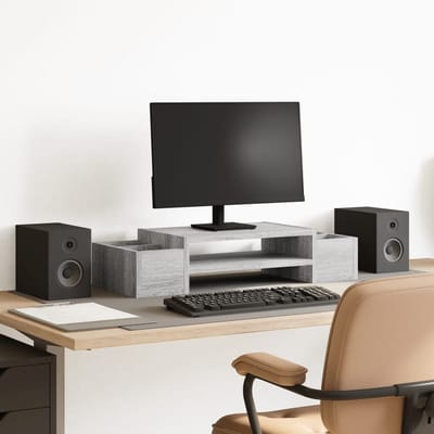 vidaXL - Monitorstandaard - met - opbergruimte - 70x27x15 - cm - hout - grijs - sonoma