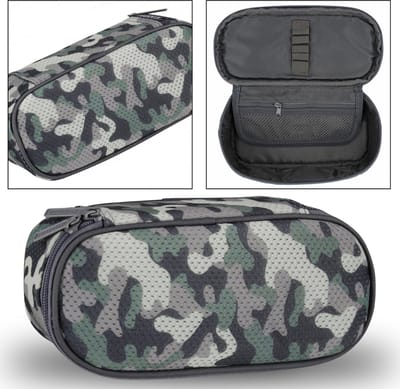 Camouflage etui met net, ovale vorm, met rits 22x6x10 cm