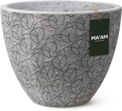 MA'AM Pottery Lara bloempot D24xH20 - wit - Kleine plantenpot bladpatroon - boho stijl balkon - ronde plantenbak - buiten / binnen