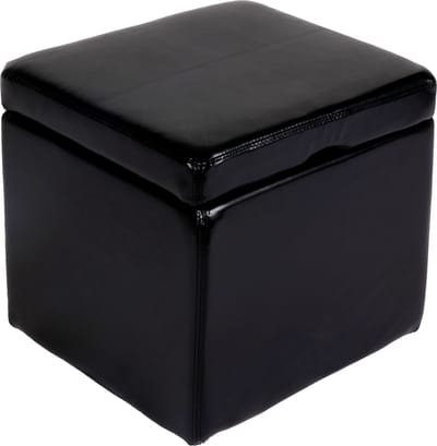 Kruk Zitkubus Opbergdoos Onex, met deksel, leer + kunstleer, 45x44x44cm MVG ~ zwart