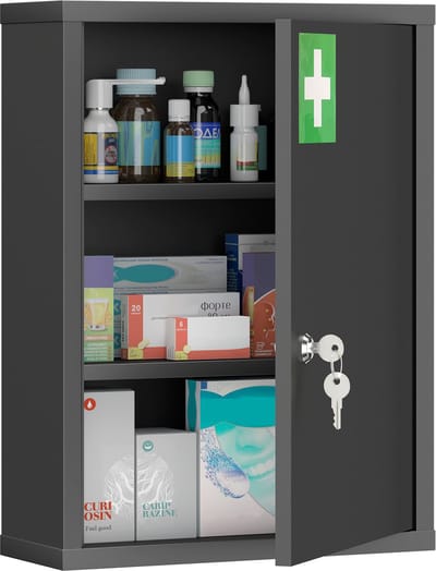 kleankin Medicijnkast-Koudgewalst staal-40L x 15B x 53,5H cm-Zwart