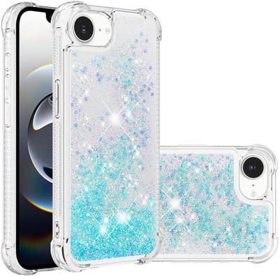 Coverup Hoesje - Geschikt voor iPhone 16e / 17e Hoesje - Coverup Liquid Glitter Back Cover - Lichtblauw