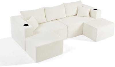 Hoekbank in L-vorm met Slaapfunctie,Modulaire Hoekbank Vrij te Combineren - corduroy - 6-Zits - Beige
