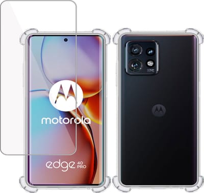 Hoesje + Screenprotector geschikt voor Motorola Edge 40 Pro – Tempered Glass - Extreme Shock Case Transparant