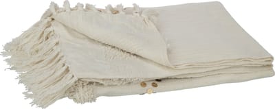 J-Line plaid Diamanten + Franjes - katoen - wit/goud - 130 x 180 cm