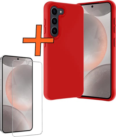 Hoes - Met Screenprotector - Geschikt voor Samsung Galaxy S24 Plus - Sterk & Shockproof - Back Cover - Siliconen Case - Telefoon Hoes - Rood