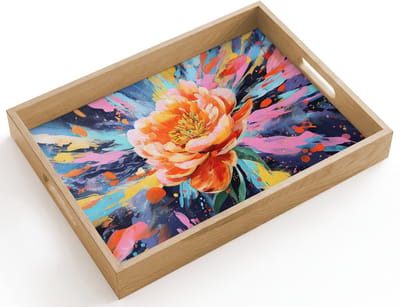Dienblad hout 40x30 cm - Schootdienblad - Bloemexplosie - Felle spatten - Dynamisch - Borrelplank rechthoek - Plateau dienbladen