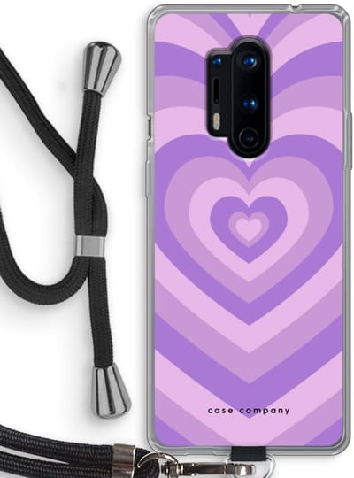 Case Company® - Hoesje met koord geschikt voor OnePlus 8 Pro hoesje met Koord - Hart Paars - Telefoonhoesje met Zwart Koord - Bescherming aan alle Kanten en Over de Schermrand