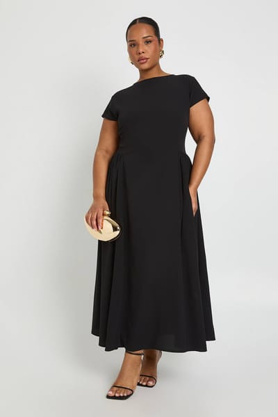 boohoo Dames Plus Getextureerde Volumineuze Rok Midaxi Jurk | Zwart | Maat: 54