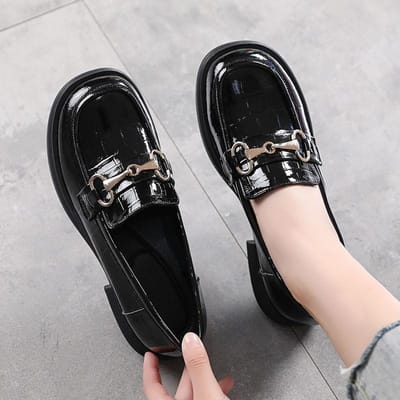 Mocassins à plateforme en cuir souple pour femmes, chaussures en cuir élégantes de style britannique pour printemps et automne, chaussures plates antidérapantes pour femmes 41 noir
