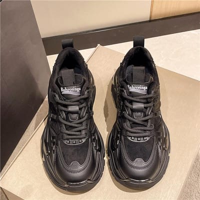 Leren Daddy Schoenen Dames Winter Nieuw Dikke Zool Verhoogd Plus Fluweel Europees Station Casual Sportschoenen 40 black