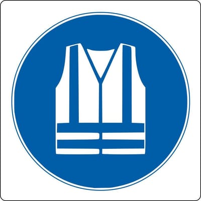 Vloerpictogram “veiligheidshesje verplicht” - Wit & Blauw - 20 cm x 200 mm x 0,99 mm- Vlak - Polyvinylchloride (PVC) - 0,99 mm - Voor binnen