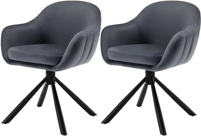 Eetkamerstoelen Supria - Set van 2 - Draaibaar - Fauteuil - Keuken - Voor eettafel - Donkergrijs - Velvet