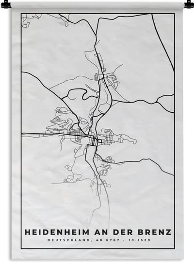 Wandkleed - Wanddoek - Heidenheim an der Brenz - Plattegrond - Kaart - Stadskaart - 120x180 cm - Wandtapijt
