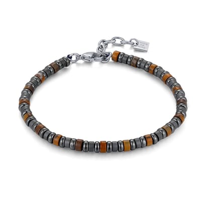 Twice As Nice Armband in edelstaal, ringetjes in hematiet grijs en bruin 19cm+3cm