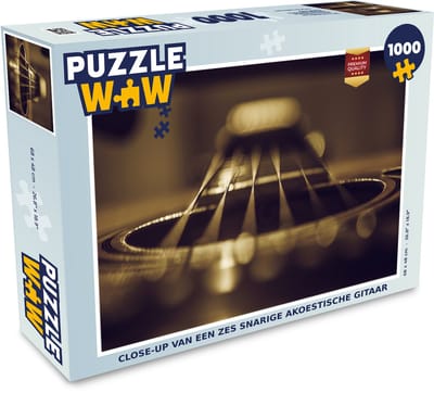 Puzzel Close-up van een zes snarige akoestische gitaar - Legpuzzel - Puzzel 1000 stukjes volwassenen