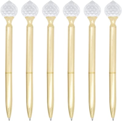 Elegante 6-delige set vulbare balpennen met kristal en metallic afwerking in goudkleur