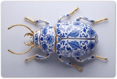 Placemats 45x30 cm - Placemat kunststof - 1 stuk - Kever - Delfts - Blauw - Goud - Borden onderleggers - Decoratie voor op tafel - Keuken tafeldecoratie accessoires - Vinyl onderlegger - Tafelversiering