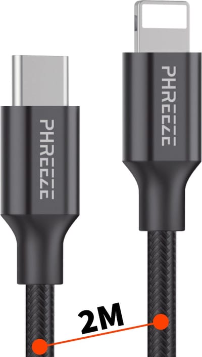 Laadkabel geschikt voor iPhone 14 / 13 / 12 / 11 / X / Pro / Max / Plus / Mini - Lang Oplaadsnoer 2 Meter - USB-C naar Lightning Kabel - 20W Quick Charge & 480 Mbps Datakabel - Nylon Gevlochten - Flexibel & Sterk
