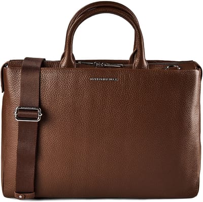 MANDARINA DUCK Leren handtas shopper met laptopvak Mellow Urban Handbag Milk Chocolate donkerbruin