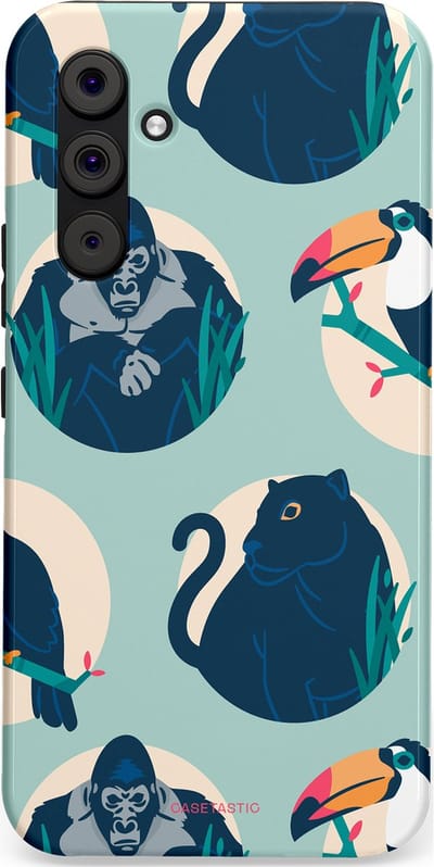 Casetastic hoesje geschikt voor Samsung Galaxy A54 (2023) 5G - Dubbellaagse bescherming - Wilde Dieren Mix - Fashion Case - Lichtgrijs Donkerblauw Crème Donkergrijs