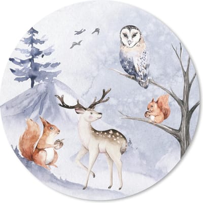 Muismat rond 20x20 cm - Mousepad Winter - Hert - Eekhoorn - Boom - Ronde muismatten - Kerst - Cadeau - Kerstcadeau voor mannen en voor vrouwen