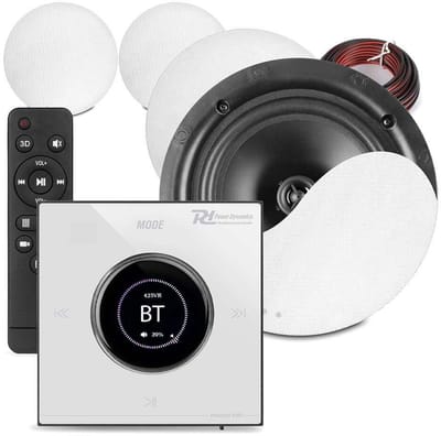 Power Dynamics Powerline B100W inbouw versterker met 4 plafondspeakers - 6.5 inch - 4x 25W - Wit