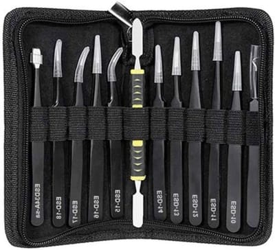 Pincet Set - Gereedschap Pincetten - Precisiewerk - Antistatisch Antimagnetisch - 12 Stuks - Zwart