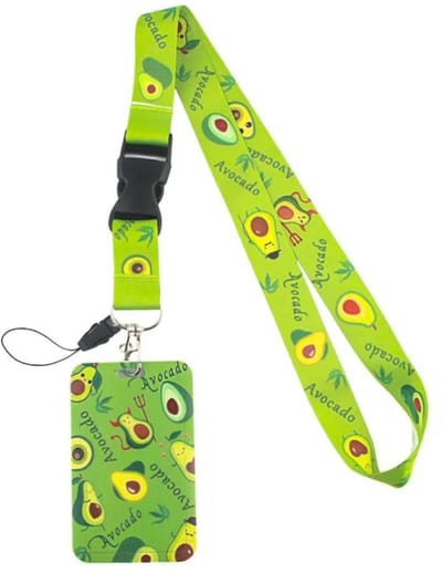 Travel Cords - keycord met pashouder Happy Avocado - uitschuifbaar - eenzijdig transparant venster - lanyard - passen, sleutels en telefoon - met telefooncord - hardcase