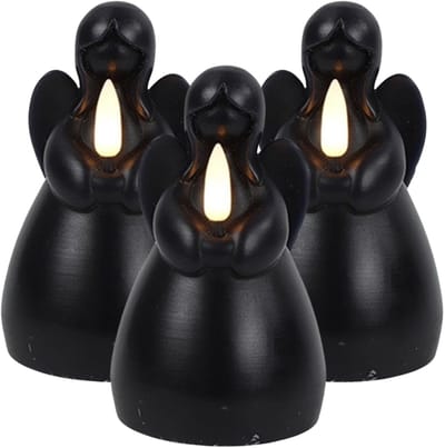 Countryfield LED kaars engel - 3x - zwart - H11,5 cm - wax kaars op batterijen - kaarsen - kerst thema - kerstkaarsen