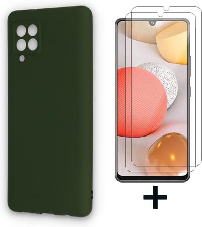 HB Hoesje Geschikt voor Samsung Galaxy A12 - Groen + 2X Glazen Screenprotector - Siliconen Back Cover