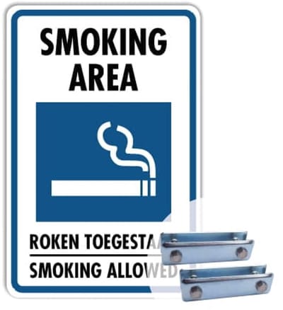 Bord Smoking Area - Rookzone - Weerbestendig Aluminium - 40x60 cm - Bevestiging: Met hekbeugels (voor spijlen- of gaashek)