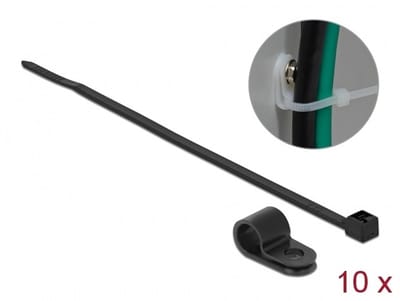 Tie-wraps met montageklem | 200 x 4,8mm | zwart | 10 stuks