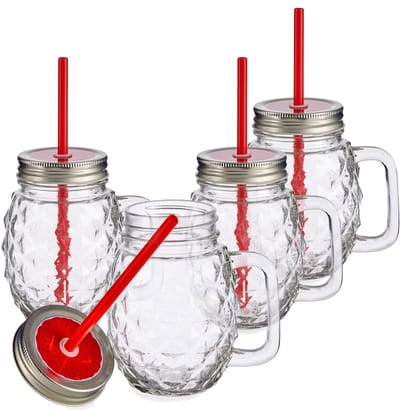 Set van 4 Vivalto Sole mokken met rietje rood 485ml