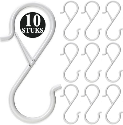 10 Stuks Wit Metaal S Haken met Veiligheidssluiting - 10cm Lengte - Ophanghaken - Haakjes voor Keuken, Badkamer & Tuin - Kledinghangers - Jashaak Hangers - Handdoekhaakjes - Keukengerei Organizer Haak - Kapstok S-haken - Vleeshaken - Muurhaak