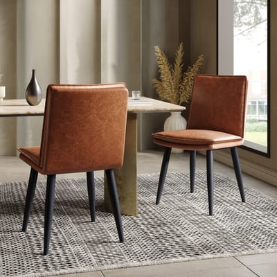 MIVRAY Eetkamerstoel Set Van 4 - Dubbel Zitkussen En Ergonomische Rugleuning - Voor Eetkamer Woonkamer En Café - PU Bruin