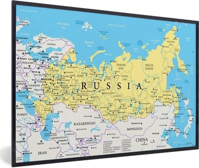 Poster in lijst - Fotolijst 120x80 cm - Posters - Illustratie van een deel van de wereldkaart met Rusland - Posterlijst zwart - Decoratie - Wanddecoratie woonkamer - Muurdecoratie slaapkamer