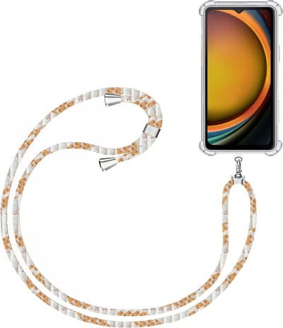 Telefoonkoord + Hoesje Geschikt voor Samsung Galaxy Xcover 7 - Lengte Verstelbaar - Telefoonketting - Shock Proof Case - Wit Goud