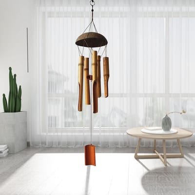 Bamboe Kokosnootschelp Windgongen Buiten Bamboe Windgongen voor Huis Binnenplaats en Tuindecoratie Lichtgekleurd Natural bamboo white