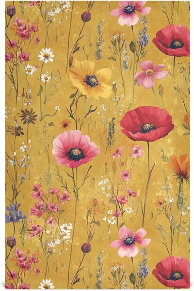 Keukendoeken Set - Theedoeken - Keukenwerk - Vintage Bloemenpatroon - 71 x 46 cm - Geel