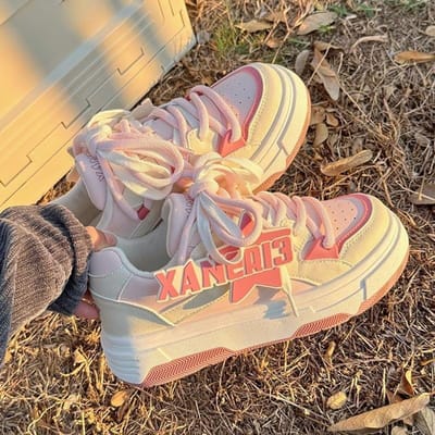 Meisjes Roze Kleine Witte Schoenen Kinderen Lente en Herfst Nieuw Ins Trendy Letters Veelzijdige Leer Dikke Basisplaat Schoenen 40 roze