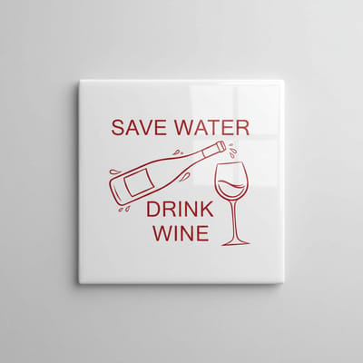 Save Water Drink Wine Tekst Decoratieve Tegel 15×15 cm – Grappige Wandtegel voor Wijnliefhebbers, Keuken & Bar Decor