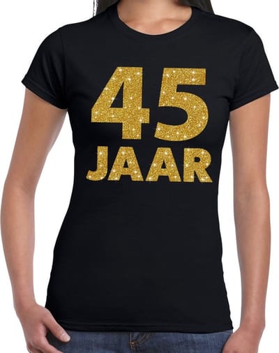 45 jaar goud glitter verjaardag t-shirt zwart dames - verjaardag / jubileum shirts XS