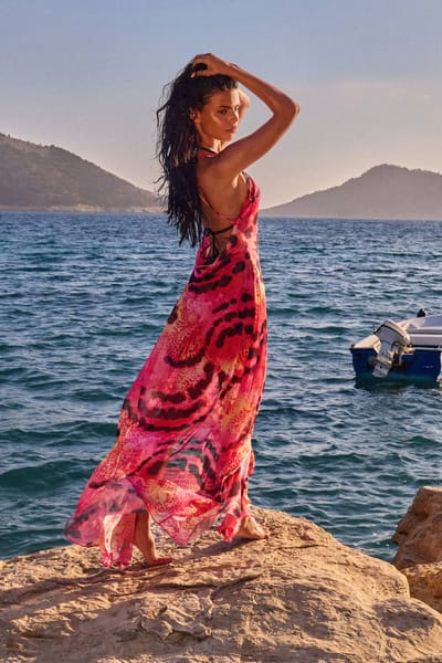 boohoo Dames Maxi Strandjurk Met Bloemenprint, Ruches En Doorzichtige Mesh | Roze | Maat: 36