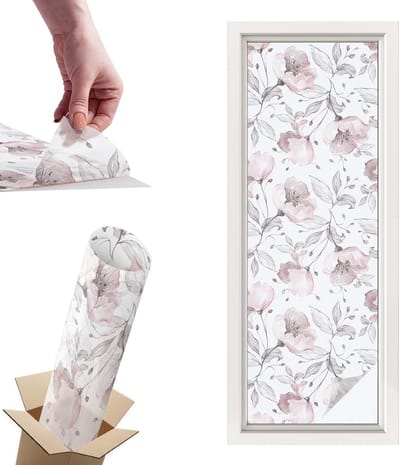 Tulup Raamfolie Anti inkijk - Rozenblaadjes Privacy Folie Raam - 50x146 cm - Zwart-wit Anti inkijk Folie - Raamfolie Tegen inkijk Glas in Lood - Voor de slaapkamer, woonkamer en hal. - Raamfolie Zonwering