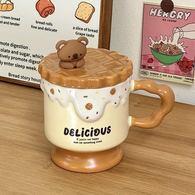 Beer Souvenir Souvenir Verjaardagscadeau Koffiekop Dames Hoge kwaliteit Keramische Kop met Deksel Lepel Mok 301-400ml